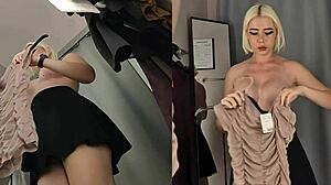 Whoa, check out this naked blonde with big tits trying on see-through clothes in the dressing room upskirt! 🔥👀
