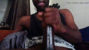 close up black monster cock erupts cum after intense solo masturbation stroke