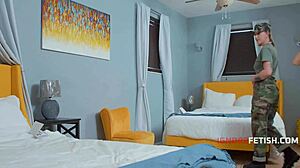 Military boot camp teens ride big tits in horny threesome