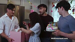 Slutty Latina Milf Housewife Takes Anal Gangbang with Big Cocks Fingering for Her Birthday Bash