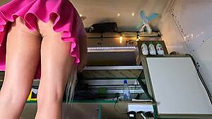 hidden cam catches sexy babe's juicy pussy flashing under her tight miniskirt as she walks unaware