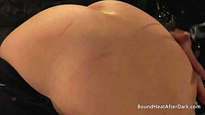 submissive teen lesbian blushes in panties while mistress whips bare ass in silk bdsm play