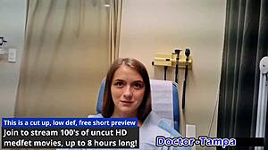 Mira Monroe's petite shaved pussy spread in first gyno exam