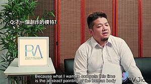 😏 bad brunette gets naked for painting then moans in shaved pussy fuck