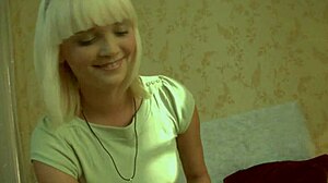 Blonde teen gets fucked hard on bed by monster cock