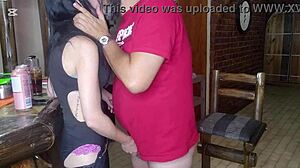 stepsis takes just the tip in her tight pussy for sneaky standing sex.