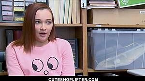 Caught redhead shoplifter April Reid, I fuck her tight teen pussy for freedom