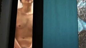 asian babe fingers sudsy pussy during outdoor shower voyeur solo