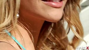 bikini blonde sucks big cock then gets ass pounded hard