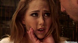 blonde slave bent over bound choked whipped in hardcore bdsm pain