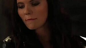 submissive teen lesbian blushes in panties while mistress whips bare ass in silk bdsm play