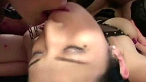 dude japanese babe bound in leather takes candle wax then hardcore fuck