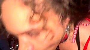 curly-haired nympho slurps cock sloppy spits then takes massive facial cumshot