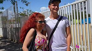 mature valery bends over testing anal with young rookie's big cock