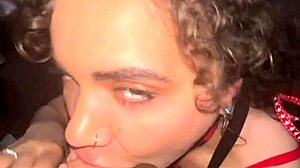curly-haired nympho slurps cock sloppy spits then takes massive facial cumshot