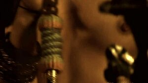 Watch this seductive brunette rip clothes in erotic dance!