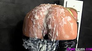 Classy whore drowns in bukkake from gloryhole cocks