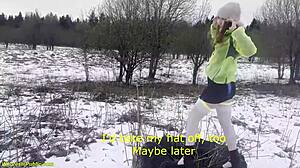 my horny girlfriend in miniskirt gets monster cock deep in public snow