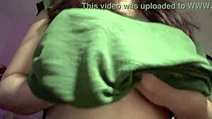 horny indian aunty squeezes her huge milky tits for fans in solo show