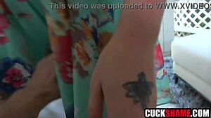 Blonde milf wife bends over for random guy's deepthroat doggystyle while cuckold husband films