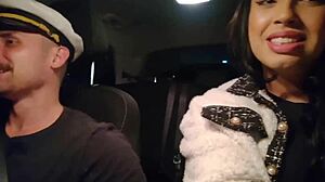 brazilian trans captain piña roleplay assfuck cums outdoor in car