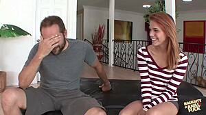 Beautiful redhead sucks pro while her pink pussy orgasms hard from deep fingering