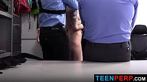 Shoplifter Angel Windell blackmailed in garage fucked doggystyle by old burglar as teen fuck toy