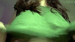 horny indian aunty squeezes her huge milky tits for fans in solo show