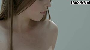 Cute girlfriend Lena Reif teases boobs ready for sensual spooning cum in mouth date