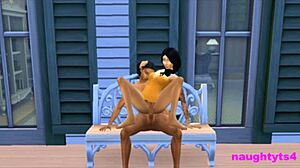 Cheating Big Tit Neighbor Rides Monster Futa Shemale Cock Hard on Balcony