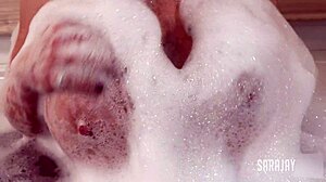 Sara Jay Fingers Cougar Pussy in Steamy Bubble Bath