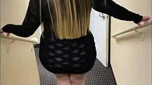 she slips into that see-through short dress and teases everyone in the hotel public spots