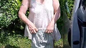 stripping naked by the car after beach day 😎🏖️ no clothes left on me now!!