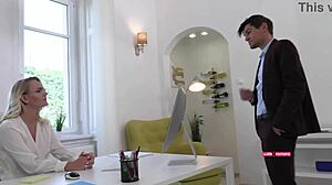 Secretaries Bend Over in High Heels and Lingerie for Boss's Big Cock, Getting Fucked Hard at the Office Desk.