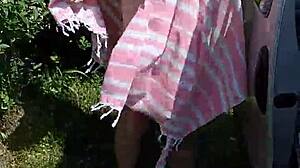 stripping naked by the car after beach day 😎🏖️ no clothes left on me now!!