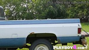 cute petite blonde milf jenessa dawn strips outdoor rips clothes bares big ass sexy body