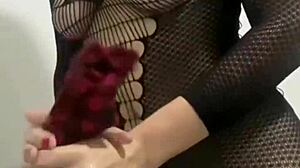 voyeur boss hires sexy redhead maid in tight dress—can't resist her natural tits