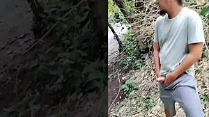 my plump asian belly shakes during outdoor pov blowjob creampie