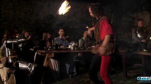 Busty maidens slurp monster cocks at medieval fair blowjob orgy frenzy