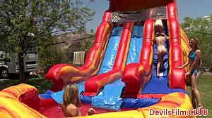 AREN'T THESE LESBIAN BABES' SHAVED PUSSIES PERFECT FOR OUTDOOR STRAPON TOYING AND LICKS?