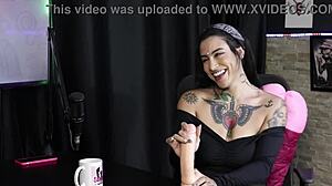 clients rave about her blowjob so she strips bare in sheer red 