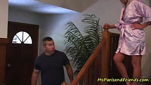 paris straps on for her bi-curious husband's doggy adventure