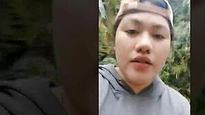 my plump asian belly shakes during outdoor pov blowjob creampie