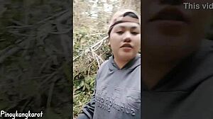 my plump asian belly shakes during outdoor pov blowjob creampie