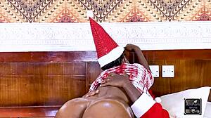 sexy ebony rides santa claus cowgirl in outdoor public moaning pussy fuck
