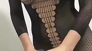 voyeur boss hires sexy redhead maid in tight dress—can't resist her natural tits