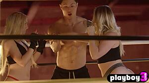 Sexy big ass milfs strip and wrestle hot after group boxing sweat glistens