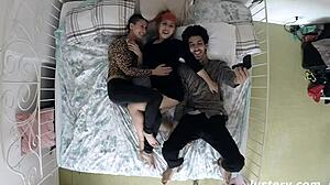 crazy homemade threesome with amateurs licking hairy pussies and big cocks