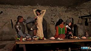 Busty maidens slurp monster cocks at medieval fair blowjob orgy frenzy