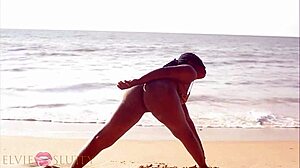 damn that ebony babe twerkin her fat ass naked on beach beggin for dick